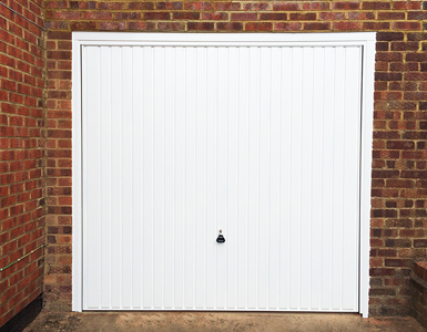 Vertically Ribbed Up and Over Garage Door in White 